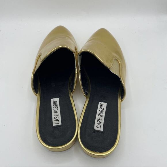 CAPE ROBBIN Metallic Pointed Toe Slide Mules Flat Gold - Picture 5 of 7